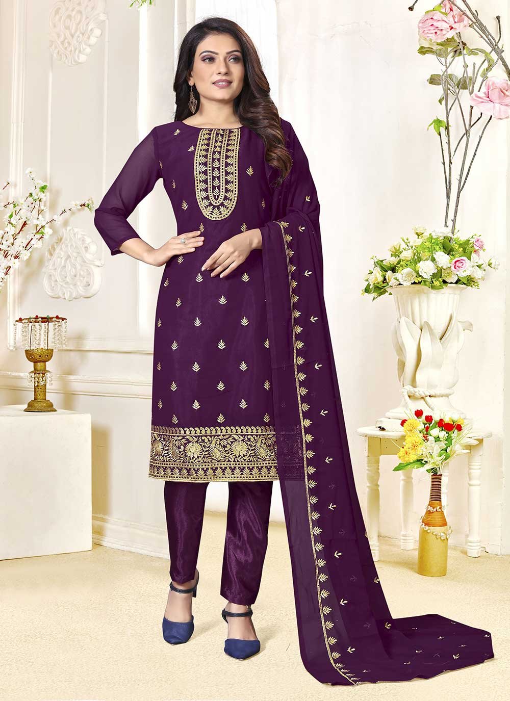Shop Online Purple Ceremonial Art Silk Designer Patiala Suit : 180053 -  Salwar Kameez