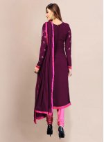 Embroidered Georgette Straight Salwar Suit in Wine