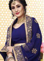 Embroidered Georgette Trendy Saree in Blue