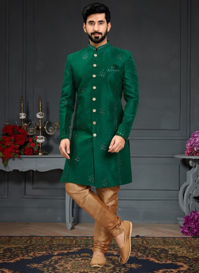Embroidered Imported Indo Western in Green