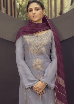 Embroidered Jacquard Silk Designer Palazzo Salwar Suit in Lavender