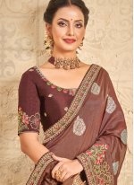 Embroidered Khadi Silk Contemporary Saree in Brown