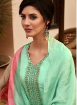 Embroidered Muslin Designer Palazzo Suit in Sea Green