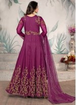 Embroidered Net Anarkali Suit in Purple