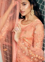 Embroidered Net Designer Palazzo Suit in Peach