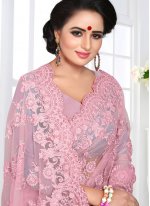 Embroidered Net Designer Saree in Pink