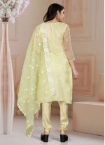 Embroidered Organza Salwar Suit in Yellow