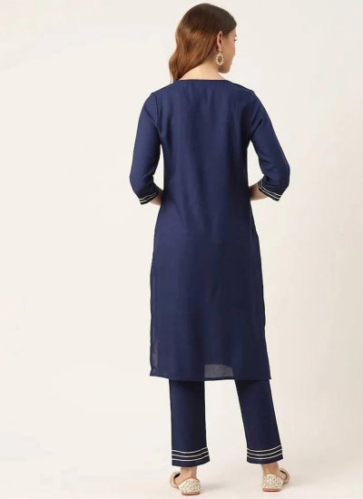 Embroidered Rayon Designer Kurti in Navy Blue
