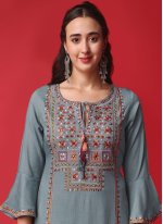 Embroidered Rayon Trendy Salwar Suit in Grey
