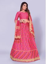 Embroidered Satin Trendy A Line Lehenga Choli in Pink