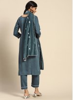 Embroidered Silk Blend Readymade Salwar Suit in Teal