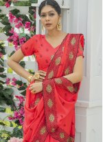 Embroidered Silk Designer Traditional Saree in Red