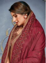 Embroidered Tussar Silk Classic Saree in Maroon