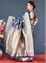 Enchanting Banarasi Silk Navy Blue Weaving Saree