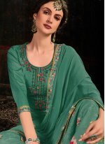 Enchanting Cotton Satin Green Zari Salwar Kameez