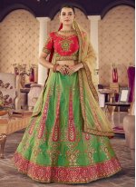 Enchanting Embroidered Jacquard Silk Green Designer Lehenga Choli