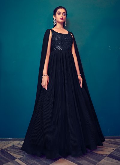 Enchanting Embroidered Navy Blue Gown 