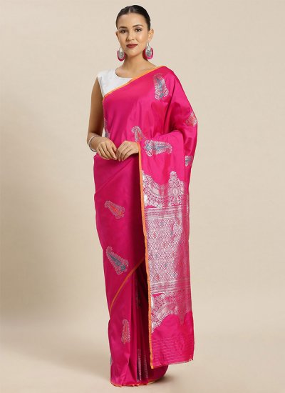 Enchanting Hot Pink Weaving Designer Traditional Saree