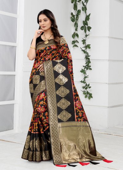 Enchanting Weaving Art Banarasi Silk Black Contemporary Saree