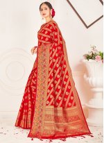 Energetic Art Banarasi Silk Red Traditional Saree