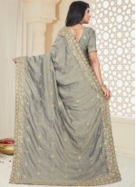 Energetic Grey Embroidered Designer Traditional Saree