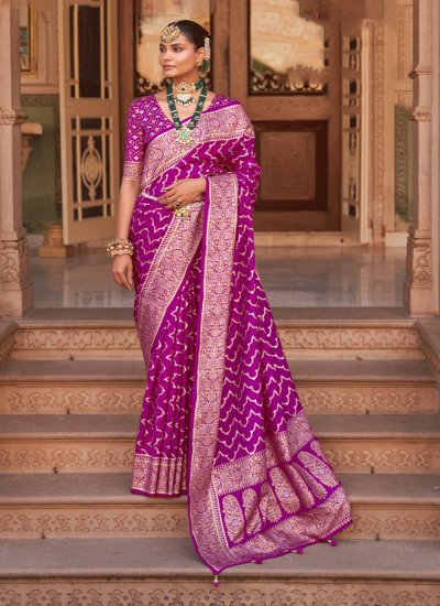 Energetic Pink Banarasi Silk Trendy Saree