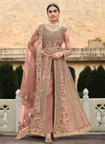 Energetic Stone Rose Pink Net Long Length Salwar Suit
