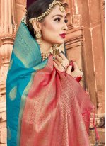 Energetic Turquoise Art Banarasi Silk Traditional Designer Saree