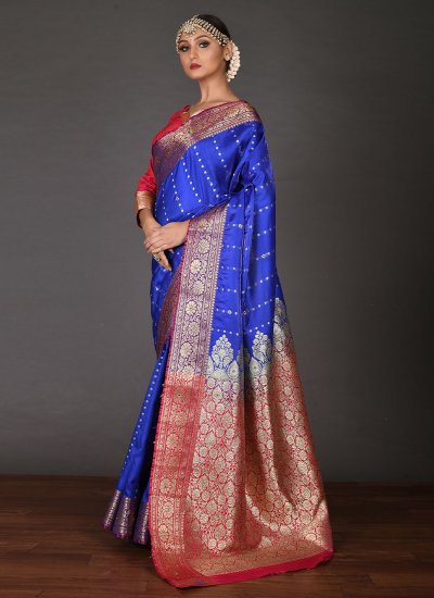 Energetic Weaving Kanchipuram Silk Blue Saree