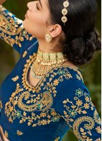 Engrossing Blue Silk Traditional Designer Saree
