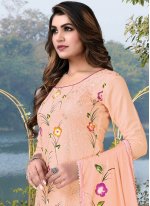 Engrossing Cotton Embroidered Peach Trendy Salwar Suit