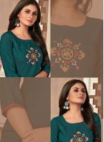 Engrossing Embroidered Viscose Party Wear Kurti