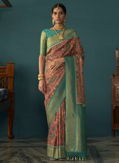 Engrossing Floral Print Tussar Silk Traditional Saree