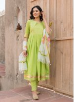 Engrossing Green Cotton Pant Style Suit
