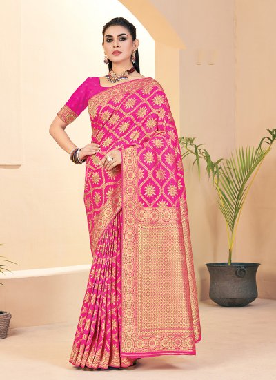 Engrossing Magenta Banarasi Silk Traditional Designer Saree