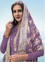 Engrossing Purple Embroidered Chinon Salwar Suit