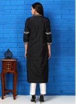 Engrossing Silk Black Embroidered Readymade Suit