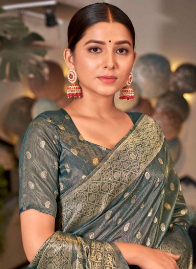 
                            Engrossing Silk Green Weaving Contemporary Style Saree