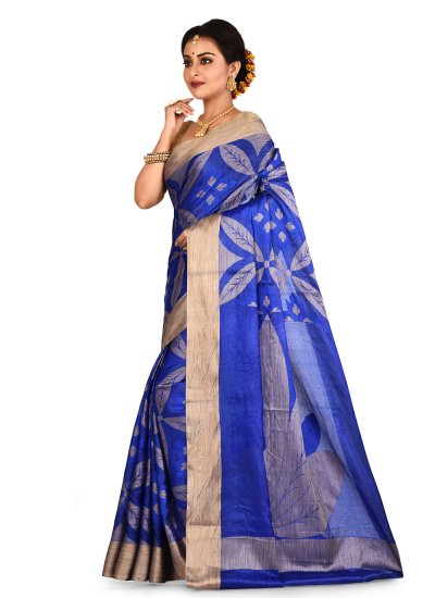 Engrossing Weaving Banarasi Silk Blue Traditional Saree