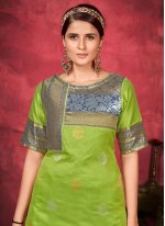 Enthralling Art Silk Green Woven Salwar Kameez