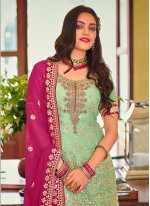 Enthralling Faux Georgette Embroidered Designer Palazzo Suit