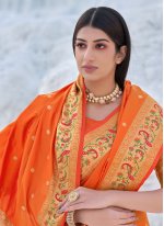 Enthralling Orange Banarasi Silk Classic Designer Saree