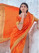 Enthralling Orange Banarasi Silk Classic Designer Saree
