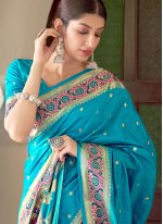 Enthralling Silk Blue Weaving Traditional Designer Saree