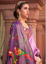 Enthralling Silk Purple Woven Classic Saree