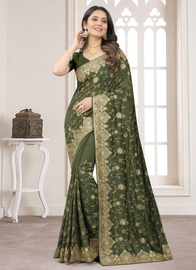 Enthralling Vichitra Silk Contemporary Saree