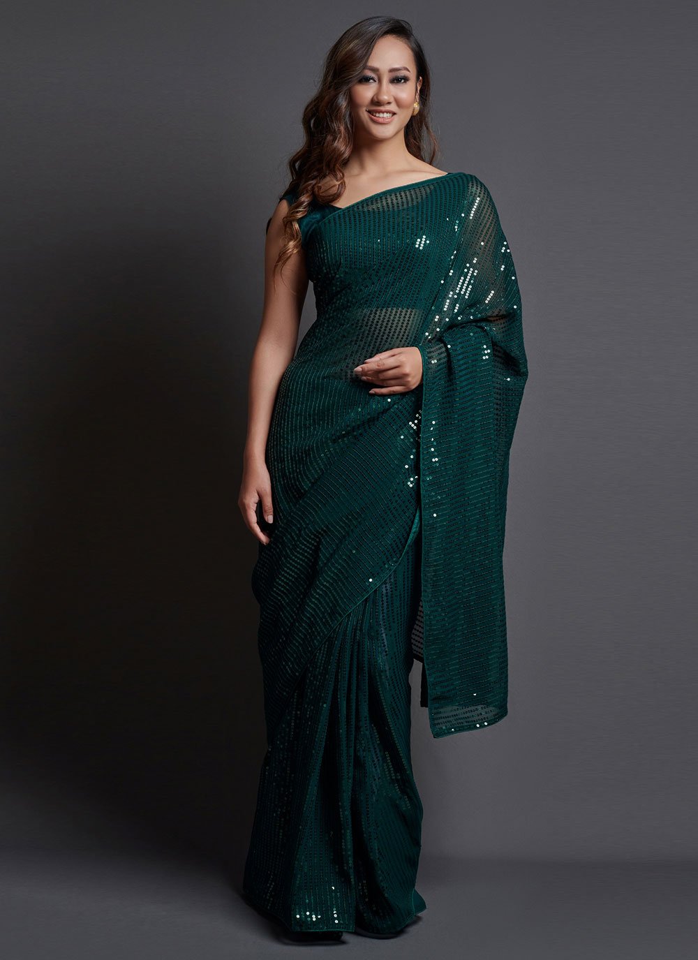 Bottle Green Partywear Embroidered Saree – Yes We Shop