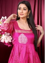 Enticing Pure Silk Weaving Pink Readymade Gown