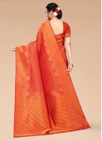 Enticing Silk Blend Woven Red Classic Saree