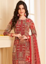 Entrancing Embroidered Red Patiala Suit 